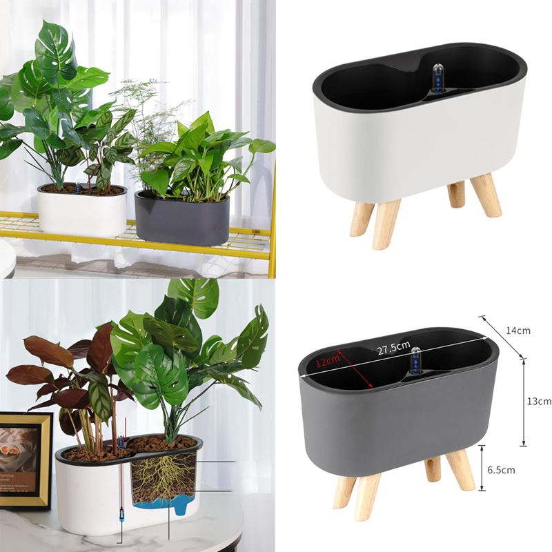 Self Watering Planter - Kapalı bitki göstergesi ile ahşap bacak